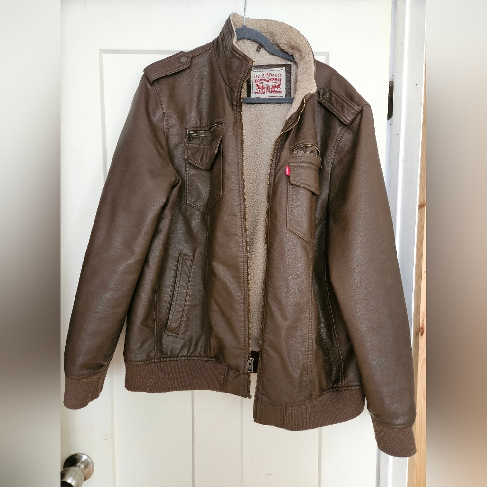 Levi's Men's Brown Faux-Leather Sherpa Lined Jacket
